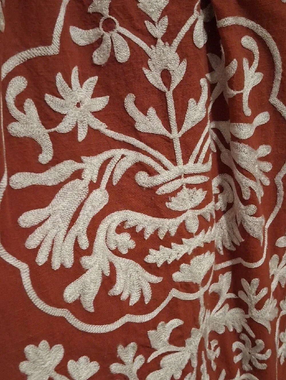 Free People Rust Tunic with White Floral Embroidery